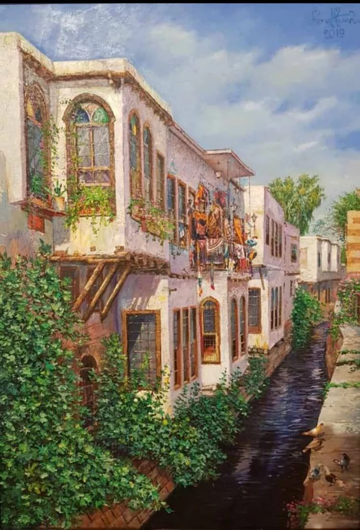 Charming Canal Scene with Lush Greenery and Historic Architecture