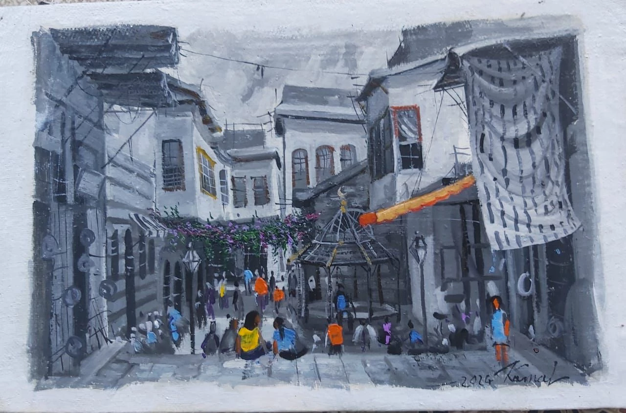 Charming Street Scene: A Vibrant Gathering in a Historic Town