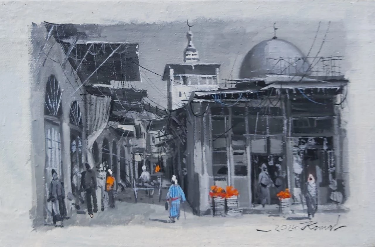 Charming Market Scene in Monochrome