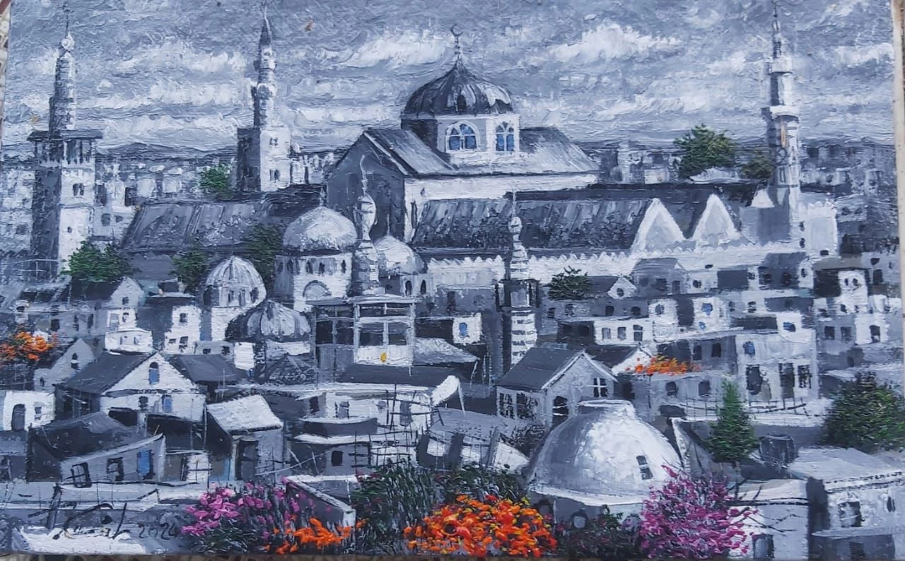 Monochrome Cityscape: A Serene View of Historic Architecture