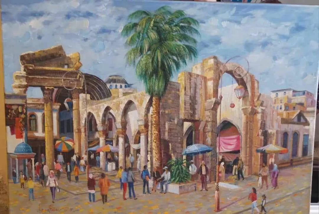 Vibrant Market Scene Amidst Ancient Ruins